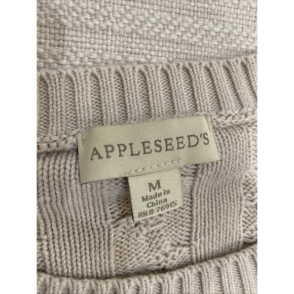 Apple seed cable knit Sweater women's medium beige crewneck fisherman - Picture 2 of 9
